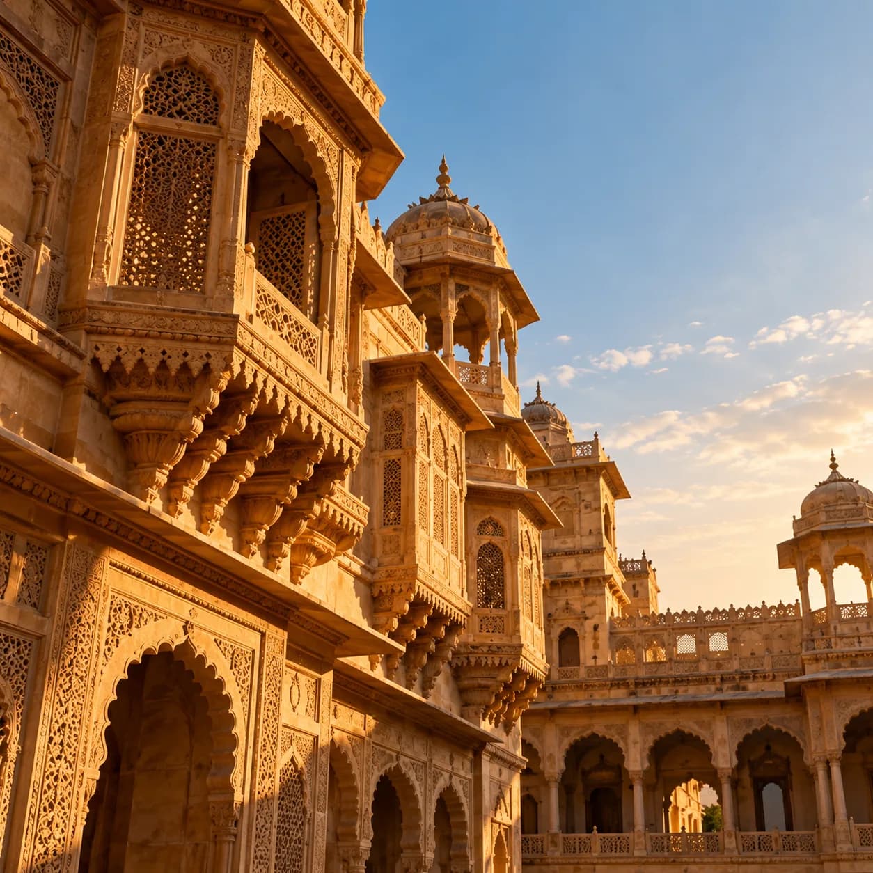 Ornate sandstone facades of a Rajasthan heritage palace