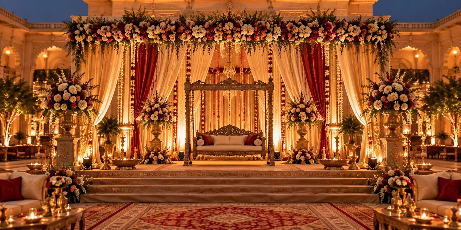 A celebration stage dressed for a family event